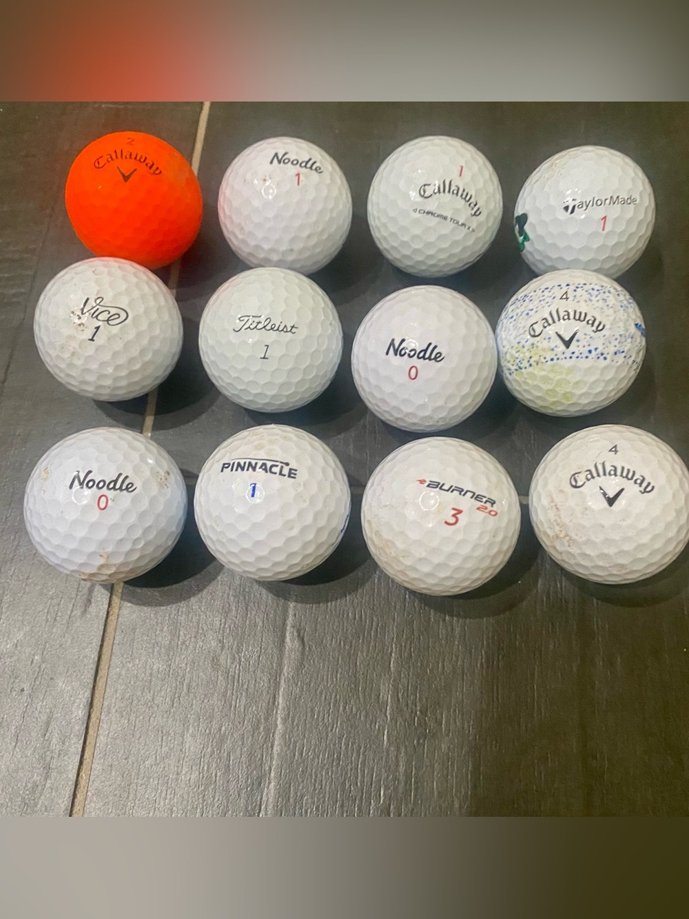 TaylorMade White and Orange Mixed Golf Ball Lot-various brands- 1 dozen